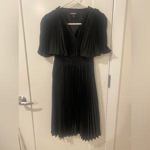 Pleated V-Neck Mini Dress Black XXS Petite